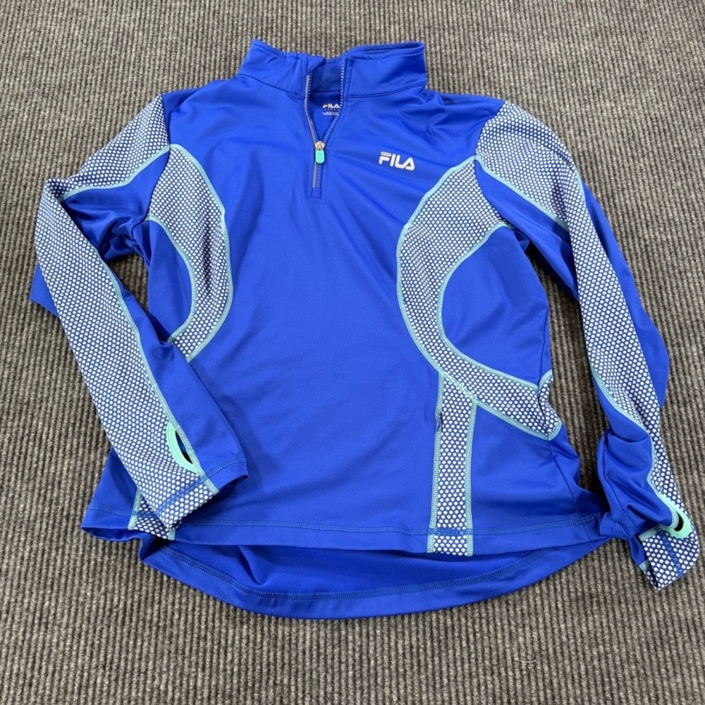 Fila Sport Running Quarter Zip Long Sleeve Pullover Mens XL Blue Thumbholes